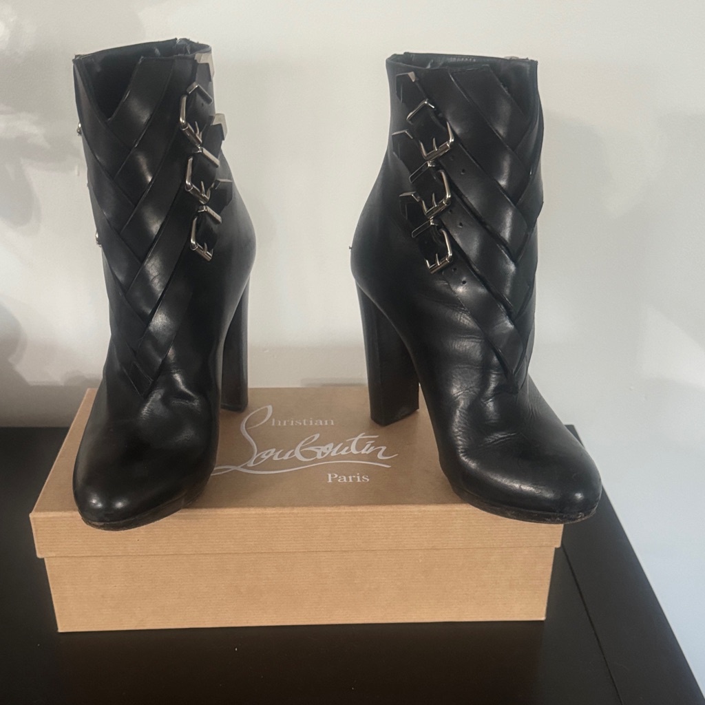 Christian Louboutin Black Heeled Boots With Strap Detail